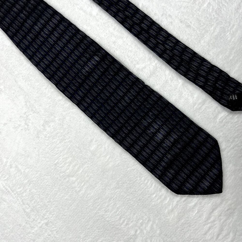 Pavone Men's Necktie Tie Navy Blue Black Silk Geometric Diamond Handmade Italy